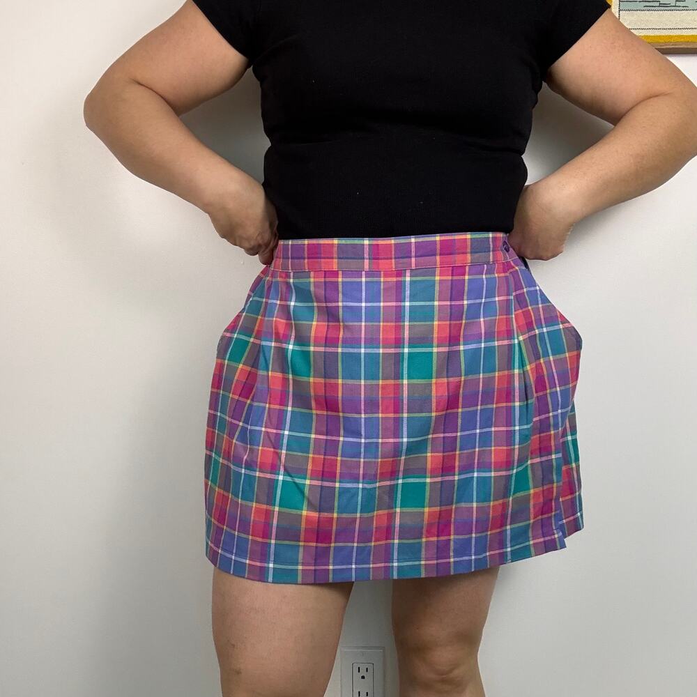 Reworked upcycled Jantzen plaid skort plus size